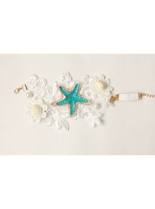 Fashion Leisure Travel Beach White Gold Lace Pearl Flowers Starfish Shell Conch Arm Ring Bracelet