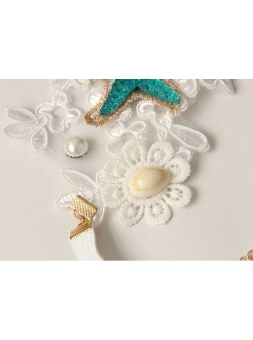 Fashion Leisure Travel Beach White Gold Lace Pearl Flowers Starfish Shell Conch Arm Ring Bracelet