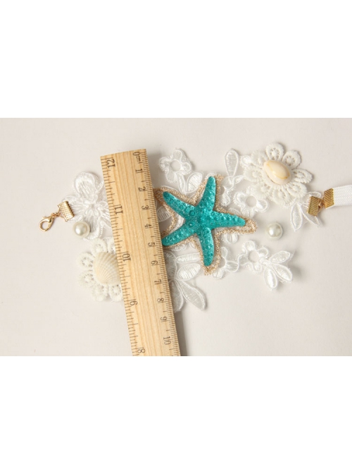 Fashion Leisure Travel Beach White Gold Lace Pearl Flowers Starfish Shell Conch Arm Ring Bracelet