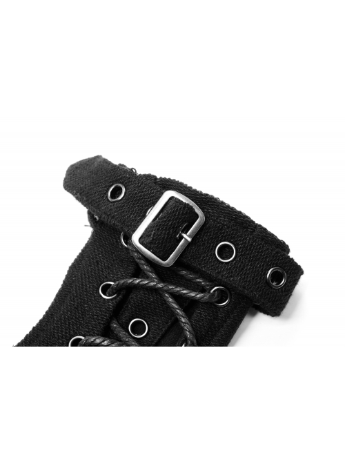 Metal Buckle Lace-Up Decoration Black Punk Half-Finger Knit Gloves