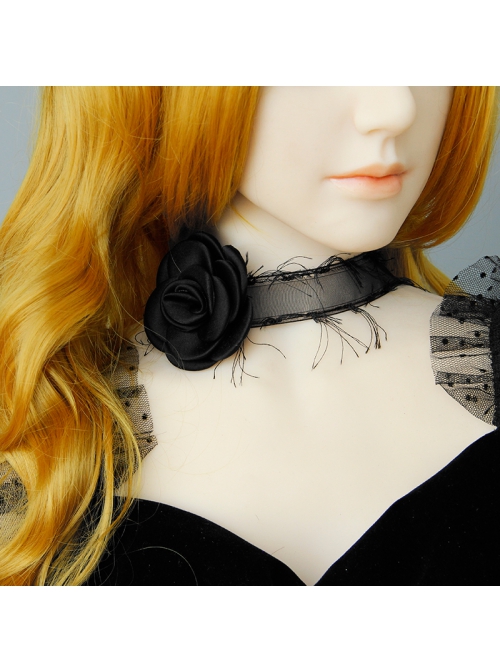 Black Gothic Retro Rose Tassel Ribbon Halloween Party Show Choker