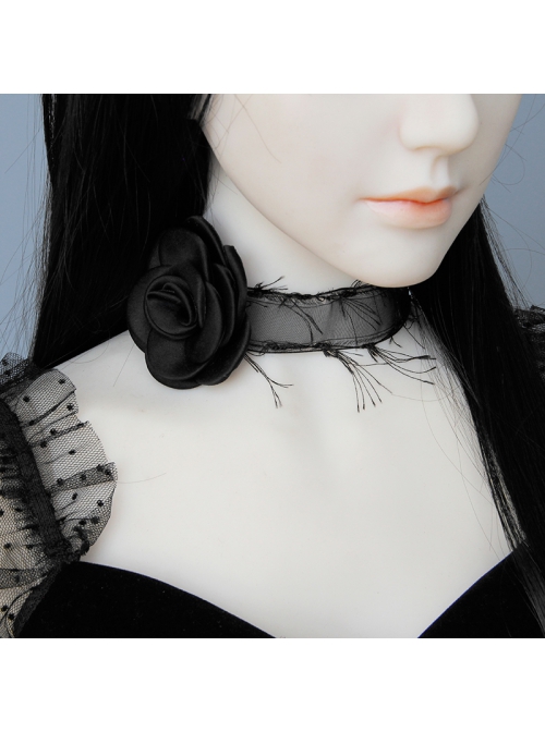 Black Gothic Retro Rose Tassel Ribbon Halloween Party Show Choker