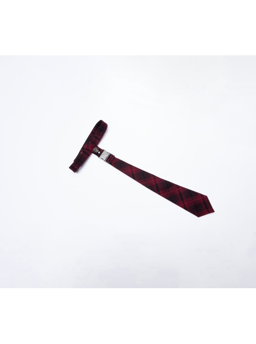 Metal Skull Decoration Red Plaid Punk Tie