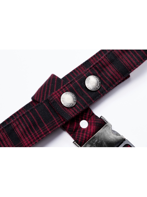 Metal Skull Decoration Red Plaid Punk Tie
