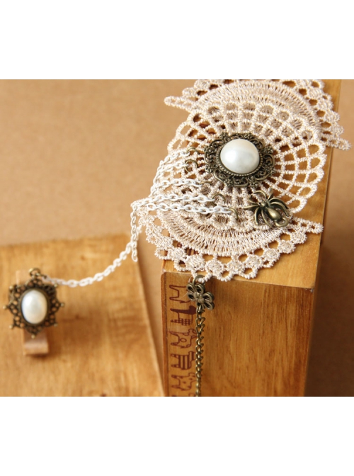 Fashion Golden Lace White Pearl Chain Exaggerated Retro Palace Style Band Ring Bracelet