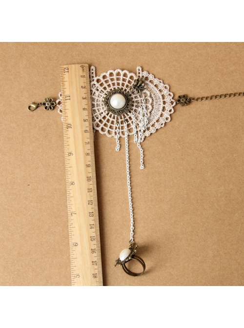 Fashion Golden Lace White Pearl Chain Exaggerated Retro Palace Style Band Ring Bracelet