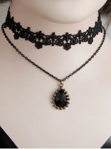 Gothic Retro Black Lace Flower Diamond All-match Fashion Female Double Short Necklace