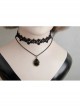 Gothic Retro Black Lace Flower Diamond All-match Fashion Female Double Short Necklace