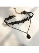 Gothic Retro Black Lace Flower Diamond All-match Fashion Female Double Short Necklace