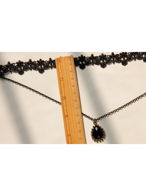 Gothic Retro Black Lace Flower Diamond All-match Fashion Female Double Short Necklace