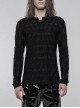 Metal Buckle Collar Long Sleeve Broken Holes Black Punk Dark Texture T-Shirt