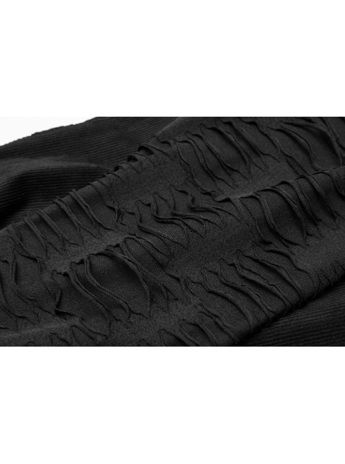 Metal Buckle Collar Long Sleeve Broken Holes Black Punk Dark Texture T-Shirt
