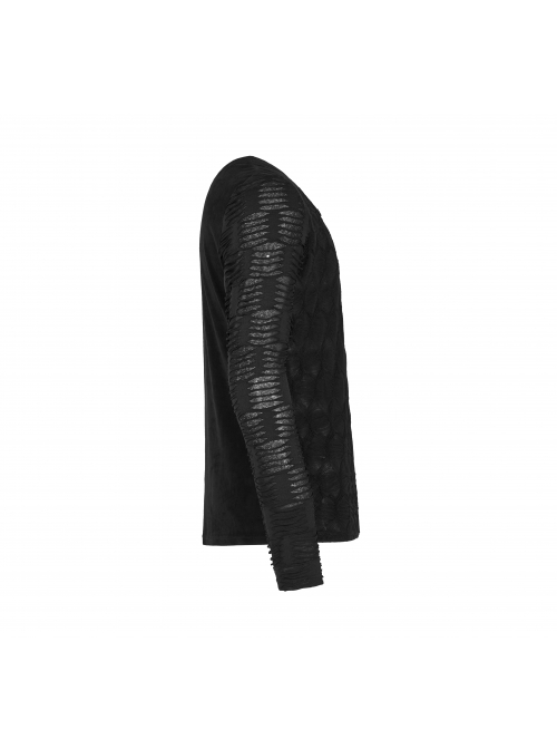 Metal Buckle Collar Long Sleeve Broken Holes Black Punk Dark Texture T-Shirt