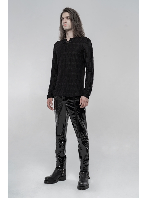 Metal Buckle Collar Long Sleeve Broken Holes Black Punk Dark Texture T-Shirt