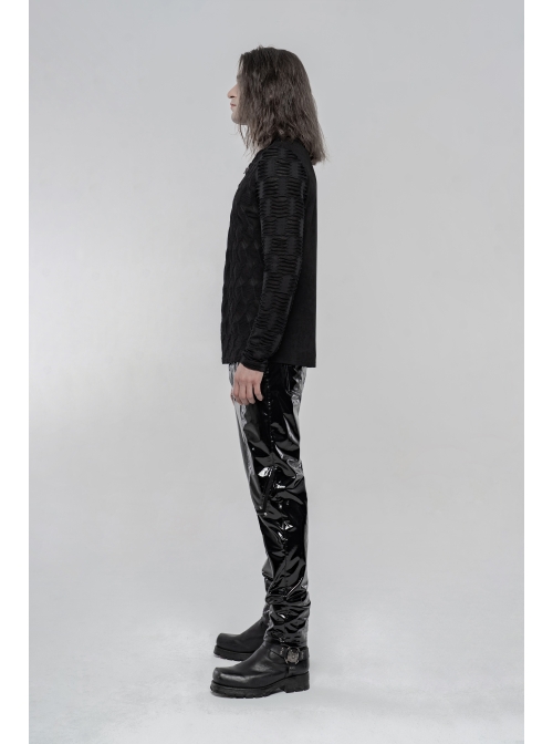 Metal Buckle Collar Long Sleeve Broken Holes Black Punk Dark Texture T-Shirt