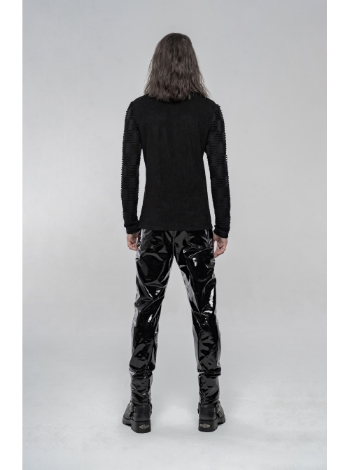 Metal Buckle Collar Long Sleeve Broken Holes Black Punk Dark Texture T-Shirt