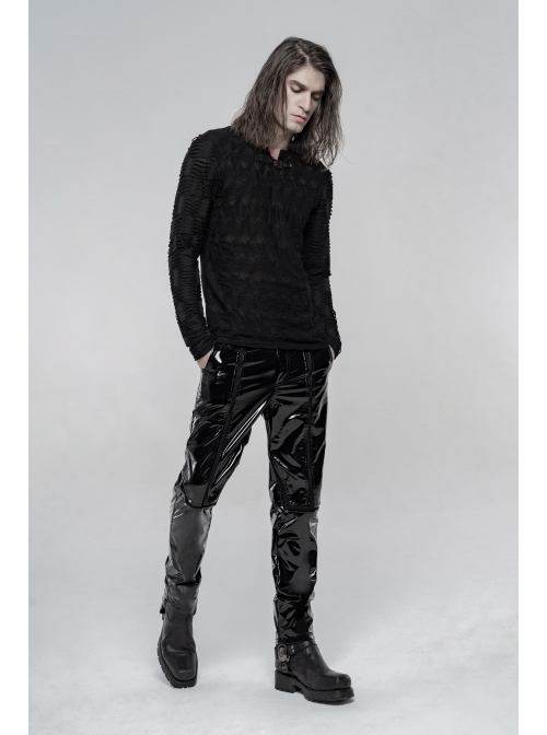 Metal Buckle Collar Long Sleeve Broken Holes Black Punk Dark Texture T-Shirt