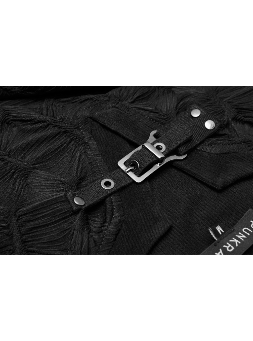 Metal Buckle Collar Long Sleeve Broken Holes Black Punk Dark Texture T-Shirt