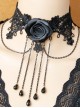 Gothic Punk Fashion Lolita Retro Black Lace Rose Flower Tassel Choker