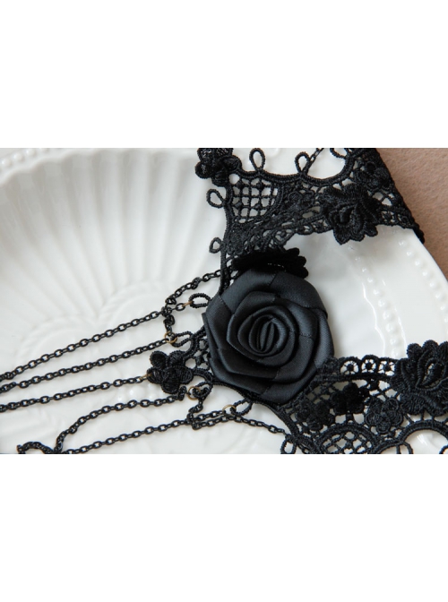 Gothic Punk Fashion Lolita Retro Black Lace Rose Flower Tassel Choker