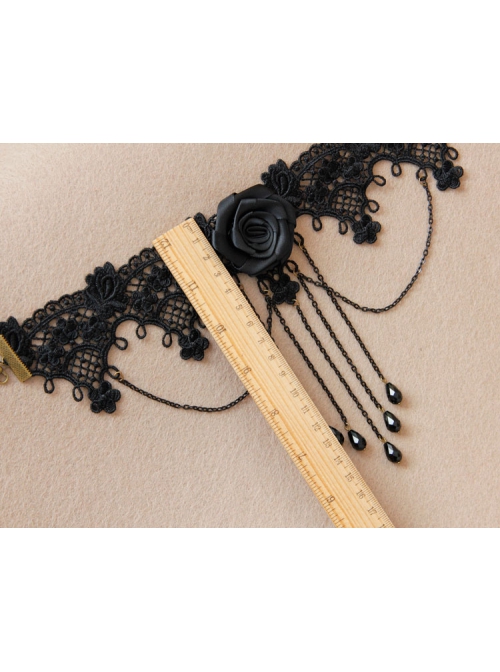 Gothic Punk Fashion Lolita Retro Black Lace Rose Flower Tassel Choker