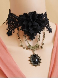Gothic Black Retro Christmas Holiday Fashion Handmade Lace Flower Crystal Female Choker