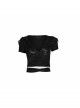 V-Neck Short Sleeve Back Waist Bandage Black Punk Broken Holes Knit Shoer T-Shirt