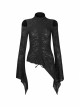 High Collar Shoulder Hollow-Out Front Lace-Up Flare Sleeve Black Gothic Knit T-Shirt
