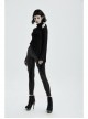 High Collar Shoulder Hollow-Out Front Lace-Up Flare Sleeve Black Gothic Knit T-Shirt