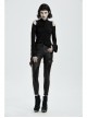 High Collar Shoulder Hollow-Out Front Lace-Up Flare Sleeve Black Gothic Knit T-Shirt