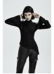 High Collar Shoulder Hollow-Out Front Lace-Up Flare Sleeve Black Gothic Knit T-Shirt