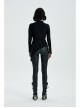High Collar Shoulder Hollow-Out Front Lace-Up Flare Sleeve Black Gothic Knit T-Shirt
