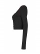 Round Collar Front Metal Square Eyelets Decoration Long Sleeve Black Punk Short Tight T-Shirt