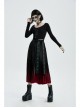Round Collar Front Metal Square Eyelets Decoration Long Sleeve Black Punk Short Tight T-Shirt