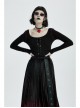 Round Collar Front Metal Square Eyelets Decoration Long Sleeve Black Punk Short Tight T-Shirt