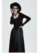 Round Collar Front Metal Square Eyelets Decoration Long Sleeve Black Punk Short Tight T-Shirt