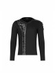 Front Splice Imitation Leather Lace-Up Long Sleeve Black Punk Knit T-Shirt