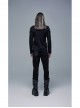 Front Splice Imitation Leather Lace-Up Long Sleeve Black Punk Knit T-Shirt