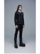 Front Splice Imitation Leather Lace-Up Long Sleeve Black Punk Knit T-Shirt