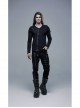 Front Splice Imitation Leather Lace-Up Long Sleeve Black Punk Knit T-Shirt
