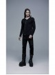 Front Splice Imitation Leather Lace-Up Long Sleeve Black Punk Knit T-Shirt