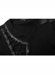 Front Splice Imitation Leather Lace-Up Long Sleeve Black Punk Knit T-Shirt