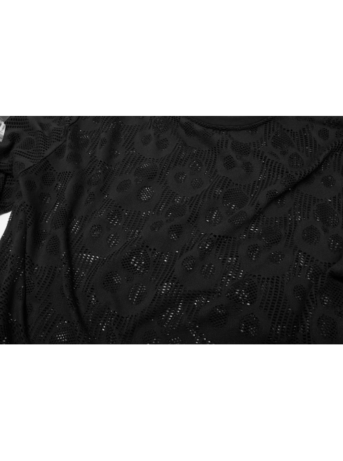 Black Punk Skull Texture Print Broken Holes Knit T-Shirt