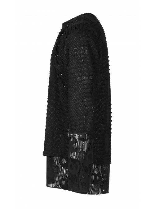 Black Punk Skull Texture Print Broken Holes Knit T-Shirt