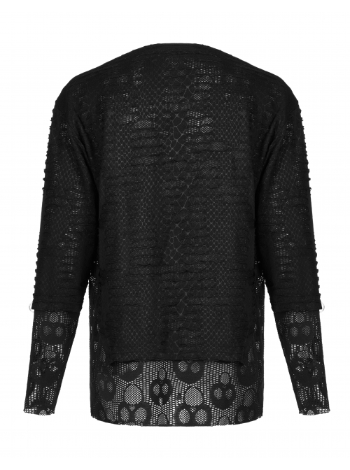 Black Punk Skull Texture Print Broken Holes Knit T-Shirt
