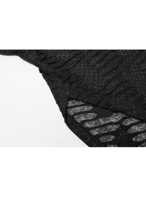 Black Punk Skull Texture Print Broken Holes Knit T-Shirt