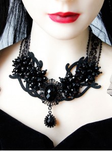 Gothic Retro Fashion Victorian Black Exaggerated Lace Diamond Halloween Necklace