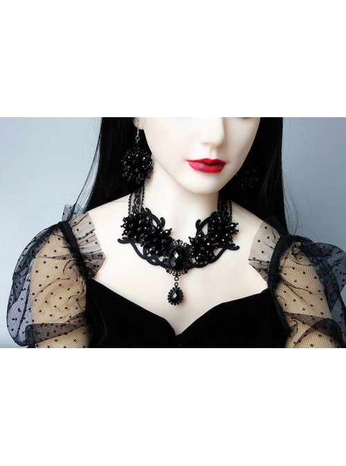 Gothic Retro Fashion Victorian Black Exaggerated Lace Diamond Halloween Necklace