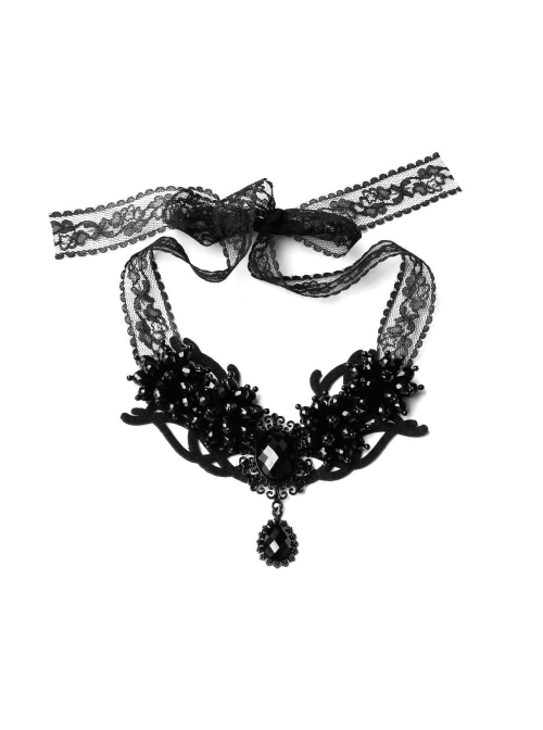 Gothic Retro Fashion Victorian Black Exaggerated Lace Diamond Halloween Necklace