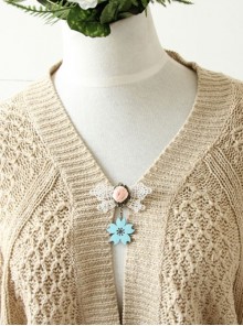 Casual Fashion Blue Cherry Blossom Handmade White Lace Pink Rose Retro Brooch
